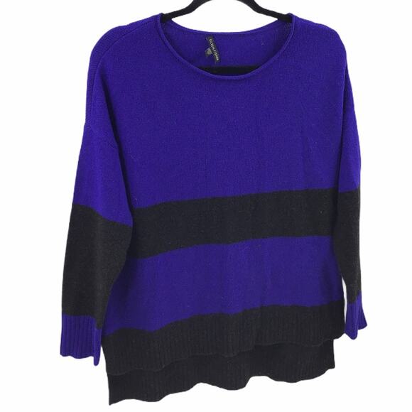 EILEEN FISHER Yak Wool Purple Gray Stripe Sweater - Picture 2 of 6